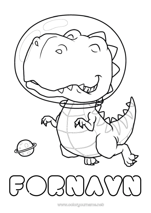 Fargeleggingssiden til utskrift Dinosaurer Dyr Rom Astronaut Utforskningsyrker