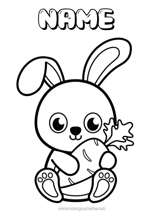 Colouring page to print Cute Rabbit Animal Easy Colouring Pages Forest Animals