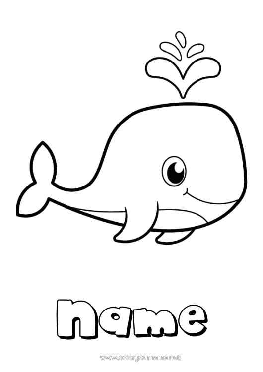 Coloring page to print Cute Whale Animal Easy coloring pages Marine or aquatic animals