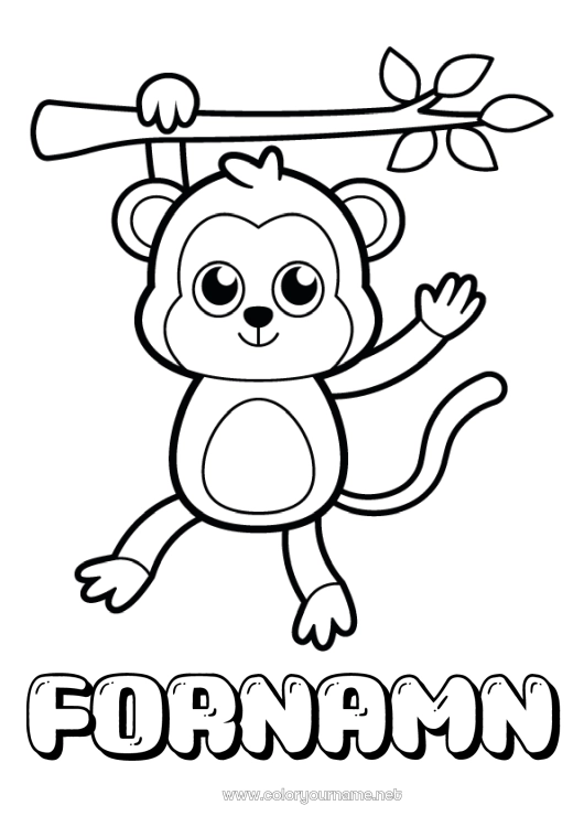 Färgläggningssida att skriva ut Söt Djur Apa Lätta målarbilder Afrikas vilda djur