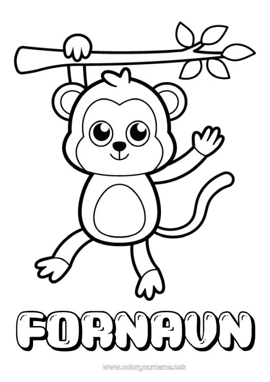 Fargeleggingssiden til utskrift Søt Dyr Ape Enkle fargelegginger Afrikanske villdyr