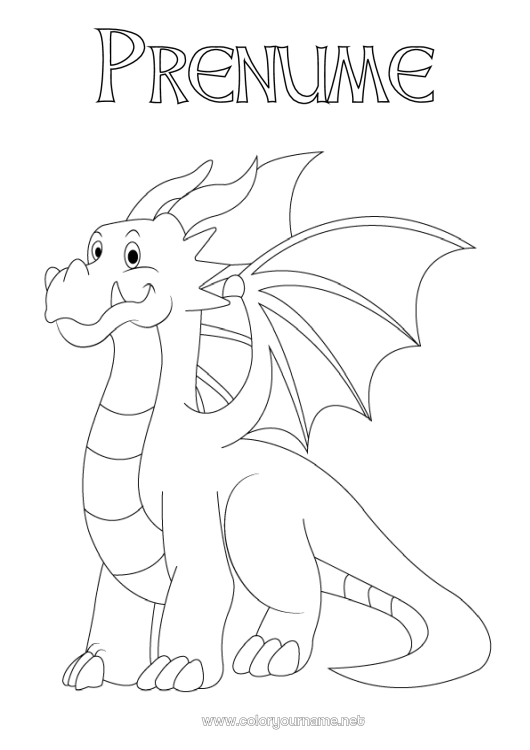 Pagină de colorat de imprimat Dragon Animal Dragoni, unicorni și animale fantastice