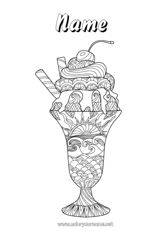 Coloring page to print Mandala Food Treats Ice cream Complex coloring pages