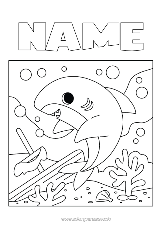 Colouring page to print Sea Animal Intermediate Colouring Sheets Shark Marine Or Aquatic Animals