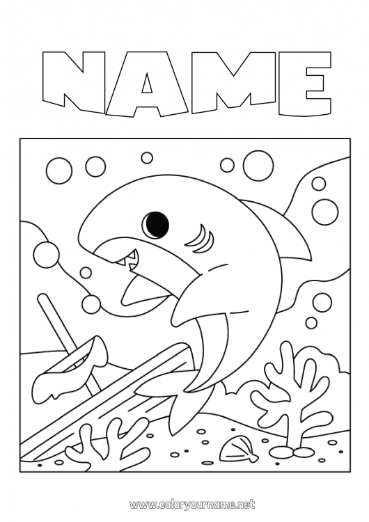 Coloring page to print Sea Animal Intermediate coloring pages Shark Marine or aquatic animals