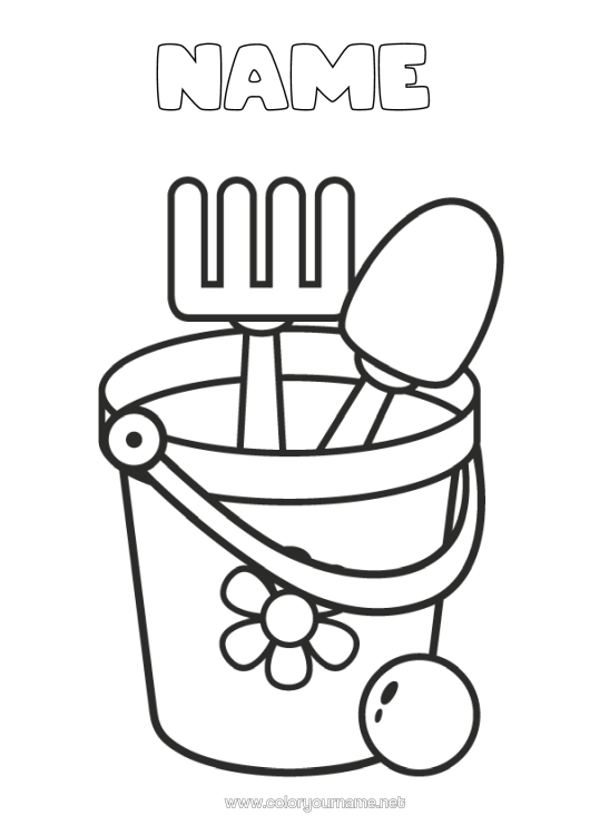 Colouring page to print Toys Easy Colouring Pages Beach Bucket Games And Toys