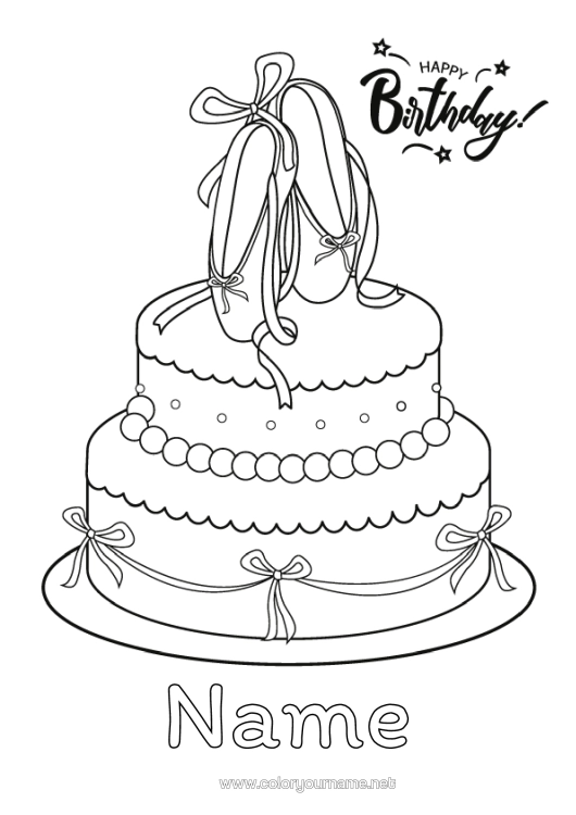 Colouring page to print Cake Sport Birthday Dance Intermediate Colouring Sheets Happy Birthday Message Artistic Sports