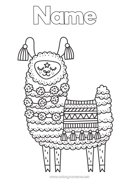 Colouring page to print Animal Llama Peru Other Animals Of The World