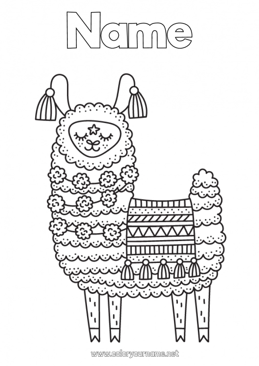 Coloring page to print Animal Llama Peru Other animals of the world