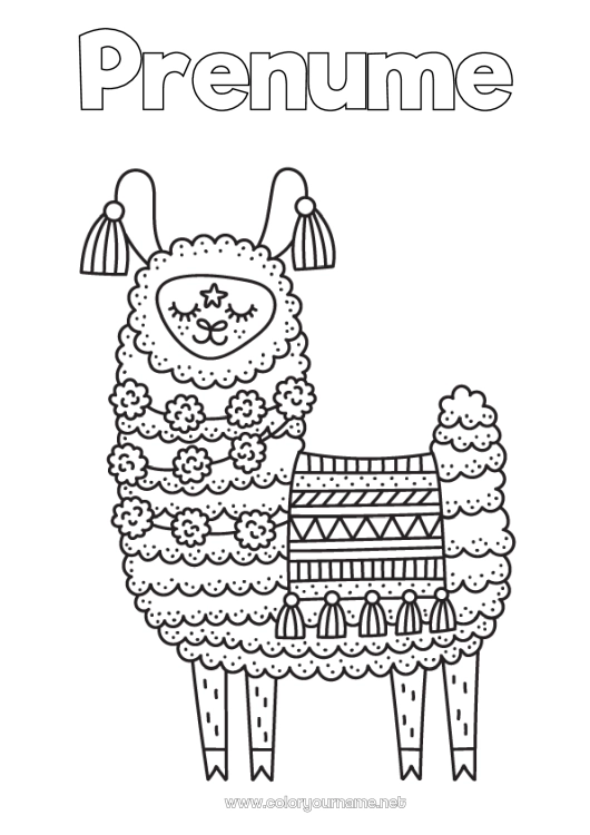 Pagină de colorat de imprimat Animal Lama Peru Alte animale din lume