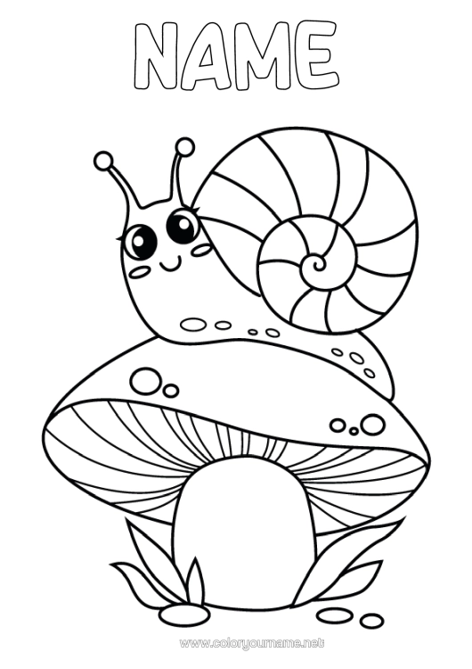 Colouring page to print Cute Autumn Animal Mushroom Snail