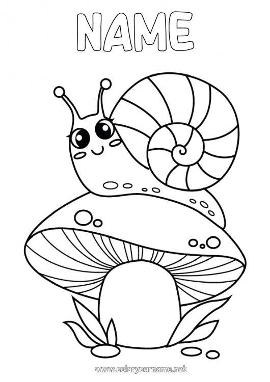 Coloring page to print Cute Autumn Animal Mushroom Snail