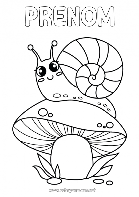 Coloriage à imprimer Mignon Automne Animal Champignon Escargot