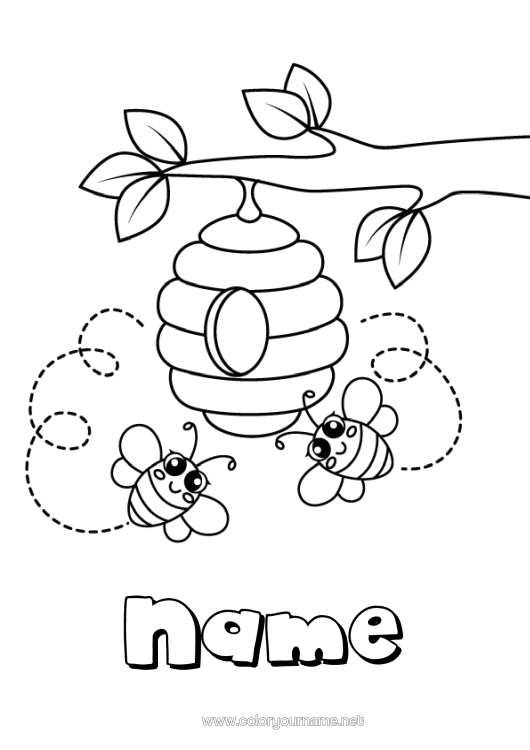 Colouring page to print Cute Summer Spring Animal Bee Easy Colouring Pages Insects Hive