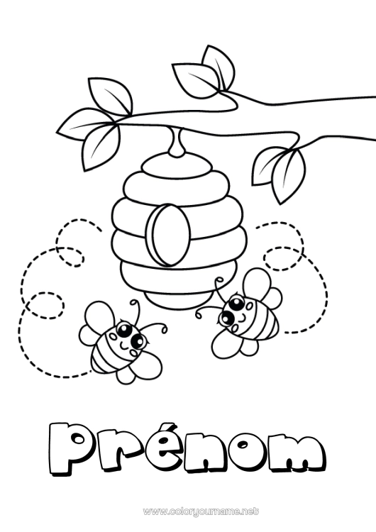 Coloriage à imprimer Mignon Été Printemps Animal Abeille Coloriages faciles Insectes