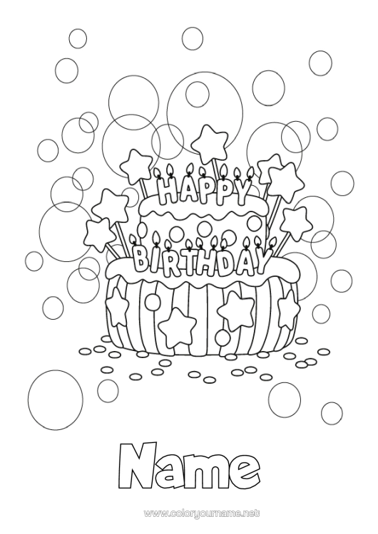Colouring page to print Candle Cake Birthday
