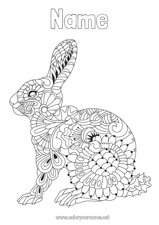 Coloring page to print Mandala Bunny Animal Chinese New Year Forest animals