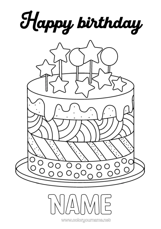 Colouring page to print Cake Birthday Intermediate Colouring Sheets Happy Birthday Message