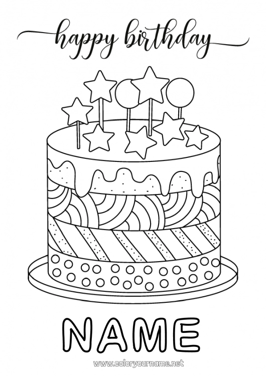 Coloring page to print Cake Birthday Intermediate coloring pages Happy Birthday (English) Message