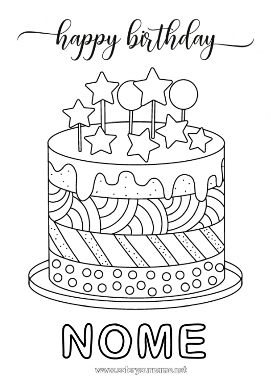 Pagina da colorare da stampare Torta Compleanno Disegni intermedi Buon compleanno (francese) Messaggio