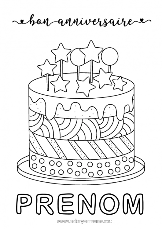 Coloriage à imprimer Gâteau Anniversaire Coloriages intermédiaires Joyeux anniversaire (français) Message