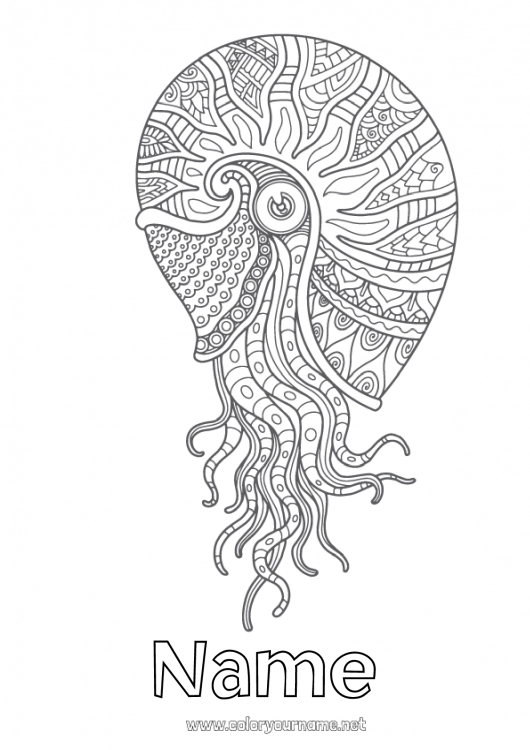 Coloring page to print Mandala Sea Animal Sea Shell Complex coloring pages Marine or aquatic animals