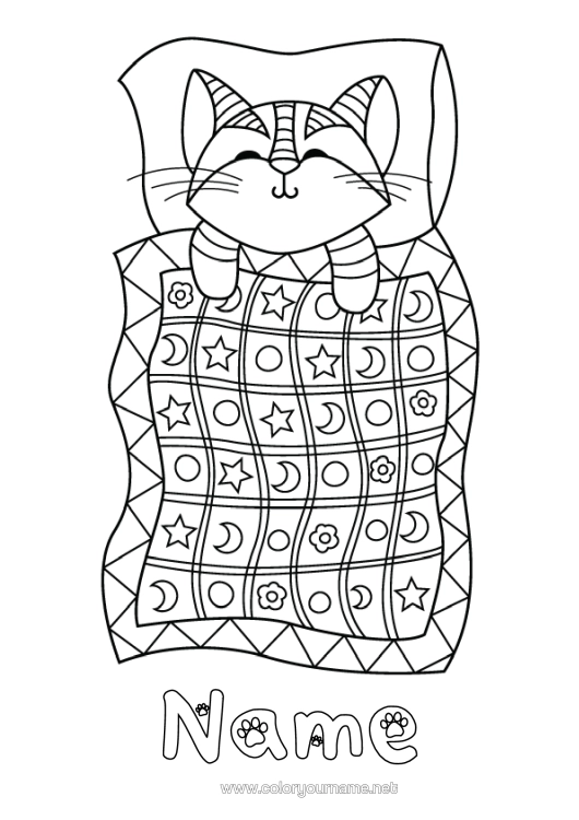 Colouring page to print Ill Cat Animal Bed Intermediate Colouring Sheets Dogs And Cats