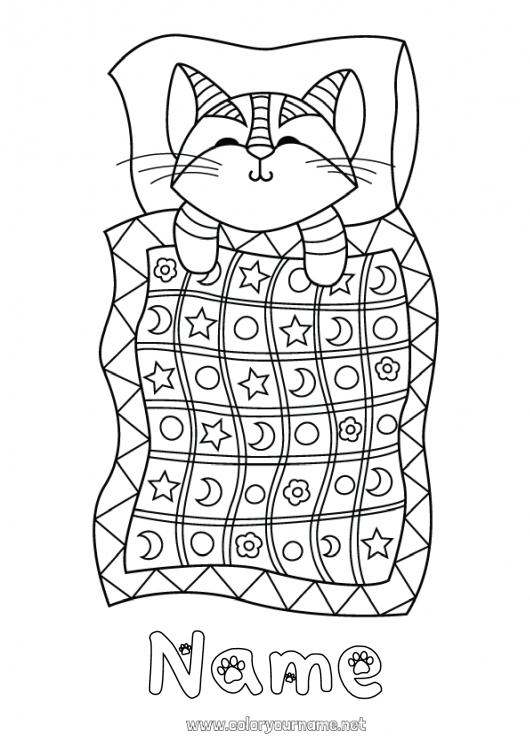 Coloring page to print Sick Cat Animal Bed Intermediate coloring pages Dog and cat