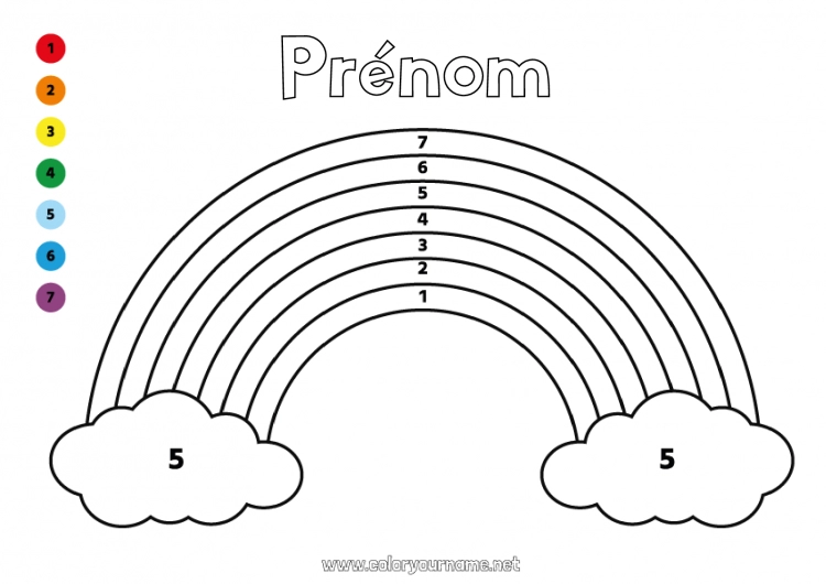Coloriage à imprimer Chiffre Activités enfants Arc en ciel