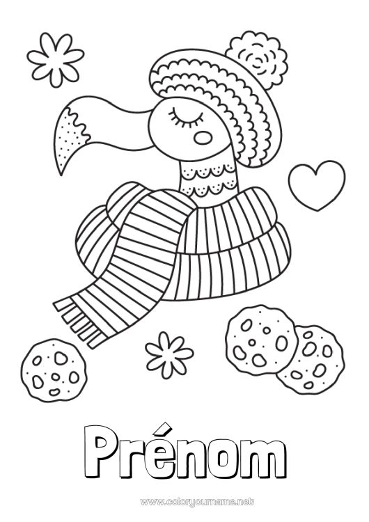 Coloriage à imprimer Hiver Oiseau Animal Flamant rose Oiseaux et mammifères volants