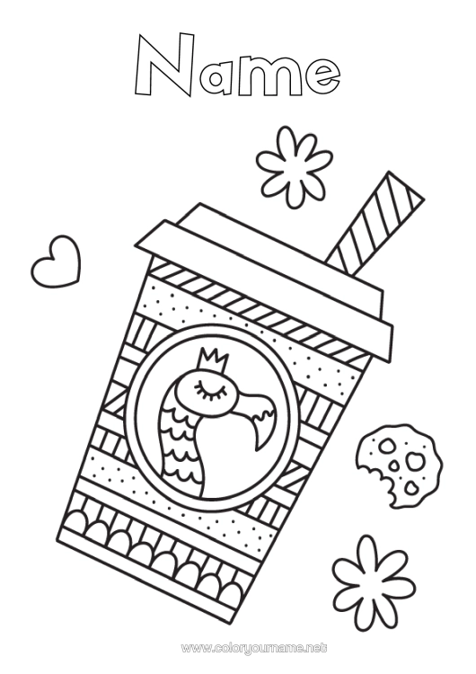 Colouring page to print Bird Animal Drink Pink Flamingo Birds And Flying Mammals