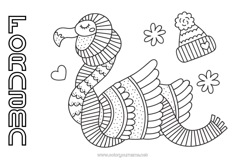 Färgläggningssida att skriva ut Vinter Fågel Djur Flamingo Fåglar och flygande däggdjur