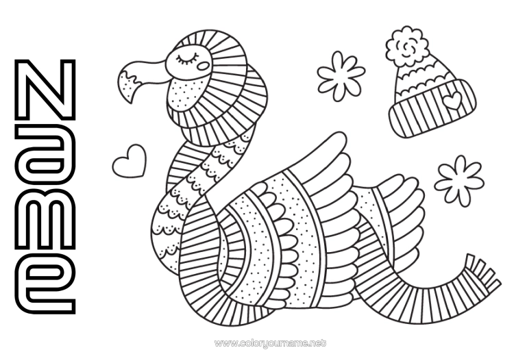 Colouring page to print Winter Bird Animal Pink Flamingo Birds And Flying Mammals