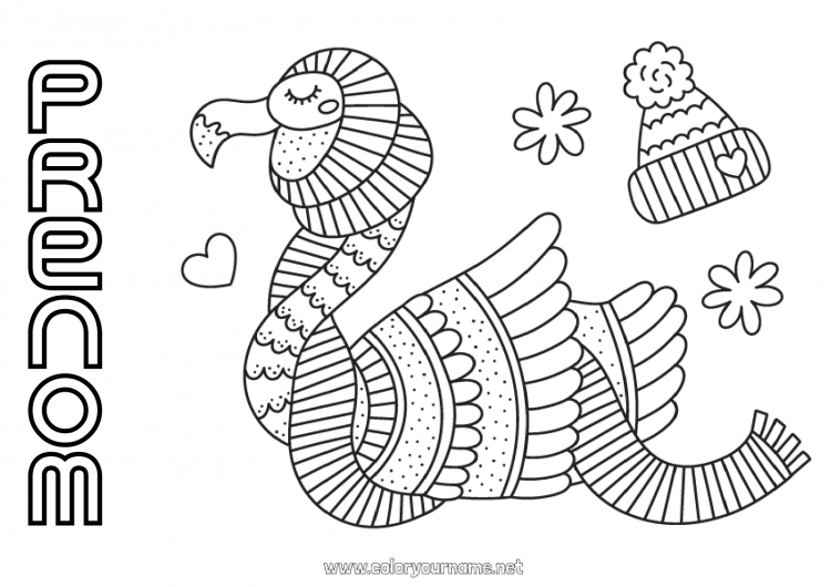 Coloriage à imprimer Hiver Oiseau Animal Flamant rose Oiseaux et mammifères volants