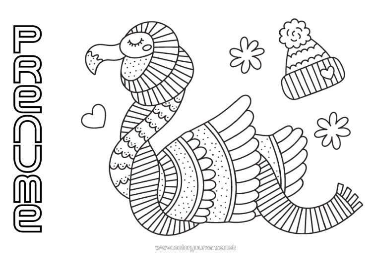 Pagină de colorat de imprimat Iarna Pasăre Animal Flamingo roz Păsări și mamifere zburătoare