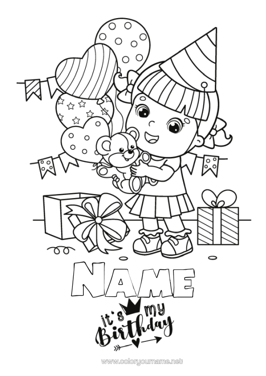 Colouring page to print Sweets Gifts Birthday Girl