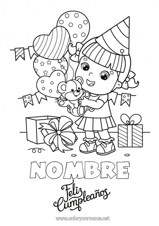 Dibujo para colorear para imprimir Caramelos Regalos Cumpleaños Chica