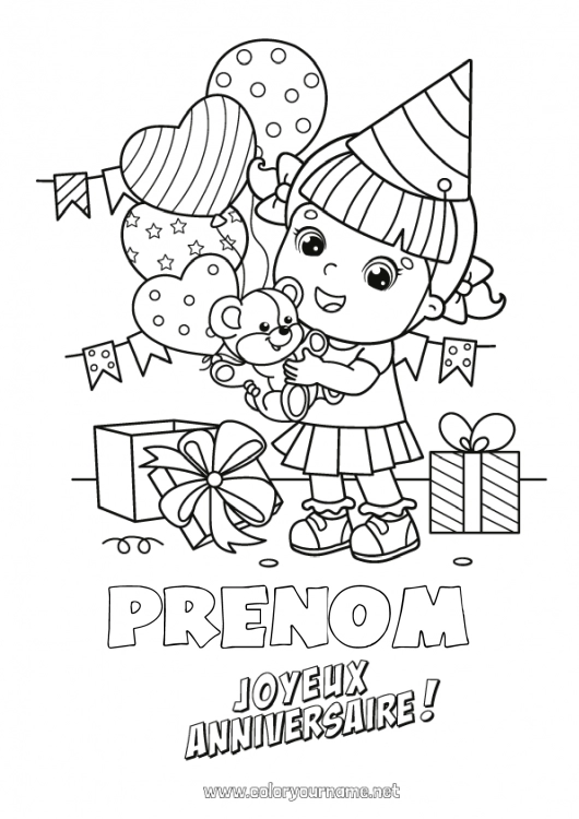 Coloriage à imprimer Bonbons Cadeaux Anniversaire Fille