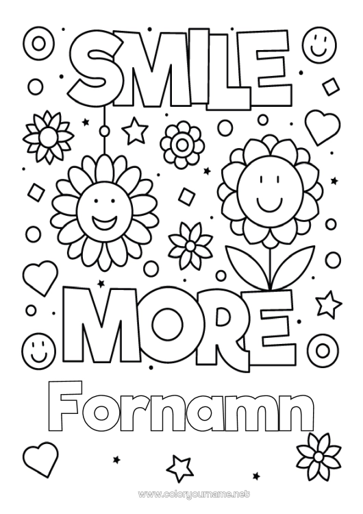 Färgläggningssida att skriva ut Blommor Positiv Smiley