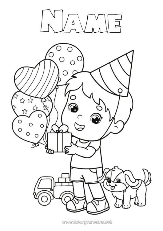 Colouring page to print Birthday Balloons Boy