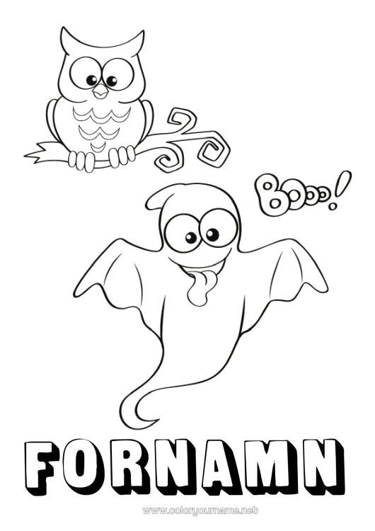 Färgläggningssida att skriva ut Spöke Halloween Uggla, Hök Fåglar och flygande däggdjur