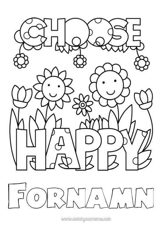 Färgläggningssida att skriva ut Blommor Positiv