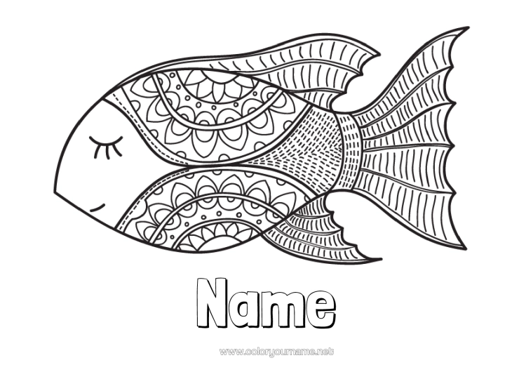 Colouring page to print Mandala Animal Fish April Fool's Day Marine Or Aquatic Animals