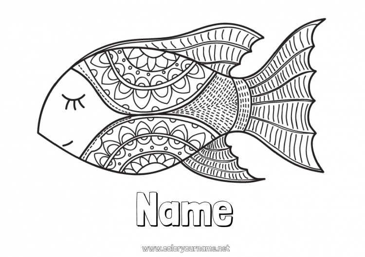 Coloring page to print Mandala Animal Fish April Fools' Day Marine or aquatic animals