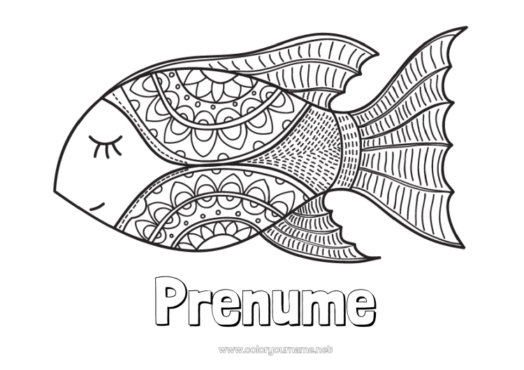 Pagină de colorat de imprimat Mandala Animal Pește Păcăleală de 1 aprilie Animale marine sau acvatice