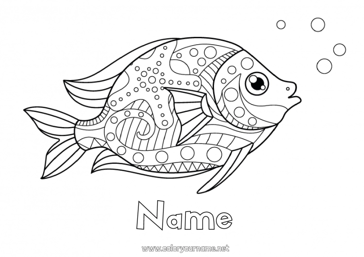 Coloring page to print Calm and zen Summer Animal Fish April Fools' Day Zentangle Marine or aquatic animals