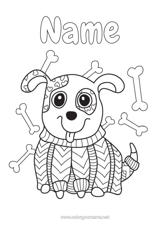 Colouring page to print Winter Dog Animal Intermediate Colouring Sheets Dogs And Cats Sweater