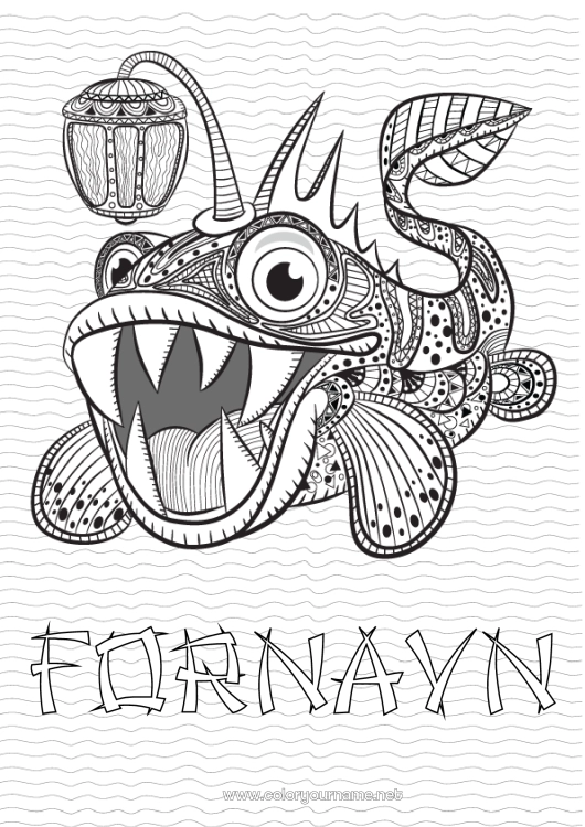 Fargeleggingssiden til utskrift Monster Hav Dyr Fisk Marin eller akvatisk dyr