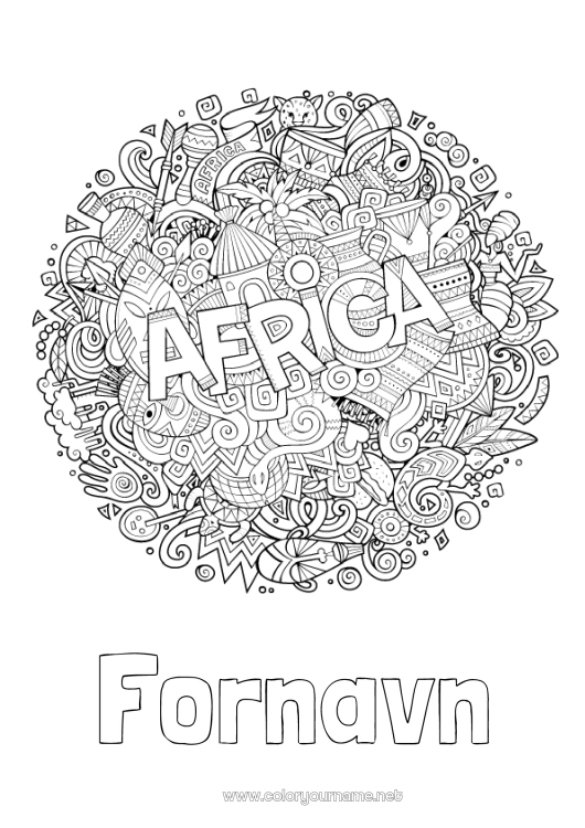 Farvelægningssiden til udskrivning Geografi Symboler Komplekse farvelægninger Afrika Land