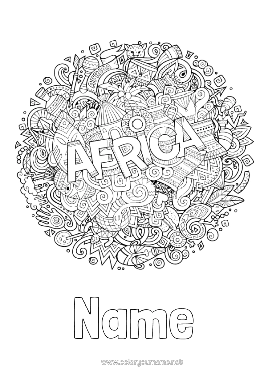 Colouring page to print Geography Symbols Complex Colouring Pages Africa Country